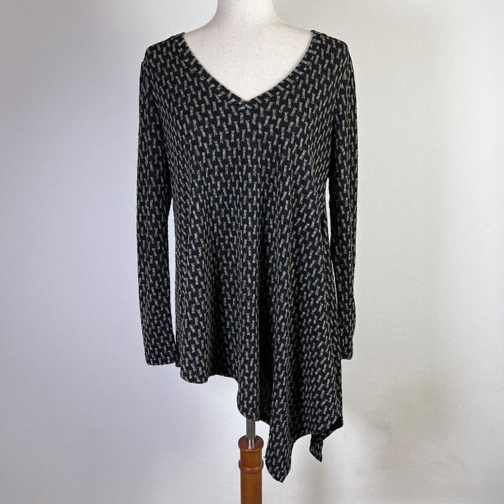 Alembika Longsleeve Blouse Sweater Women's 2 Asymetrical Hem FLAW Black‎ Gold